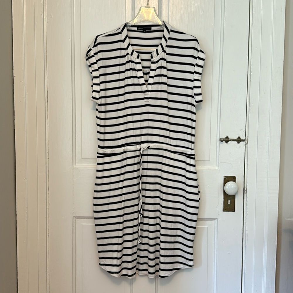 Gibson Como Knit dress Black White Stripe jersey sleeveless belted dress M - Picture 2 of 11